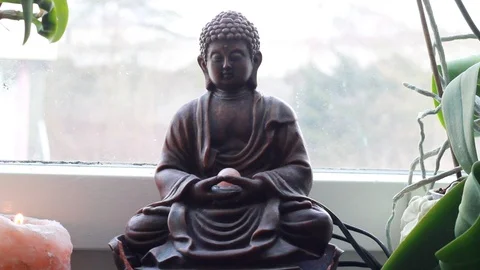 Buddha statue with snowfall and snow in winter. Stock Footage 105903607