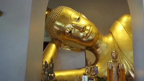 Buddha statue in the temple, Sleeping Buddha statue Stock Footage 166573642