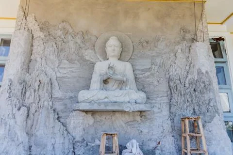 The Buddha statue is under construction in temple thailand. Stock Photos