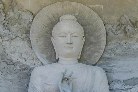The Buddha statue is under construction in temple thailand. Stock Photos