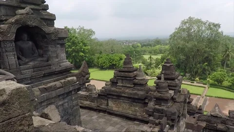 Buddha Statue, View from the Wall of Temple Terrace, Borobudur, Java, Indonesia 库存影片 244242374