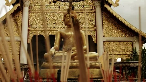Buddha Statue at Wat Chedi Luang Temple in Chiang Mai Video stock 74420538