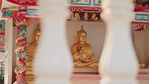 Buddha Statues Inside Buddhist Temple Shrine In Thailand Stock Footage 345495402