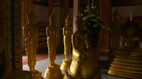 Buddha statues in the monastery Stock Footage 53060400