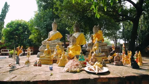 Buddha statues on an old altar in a Thai temple, Ayutthaya Historical Park Stock Footage 321736430