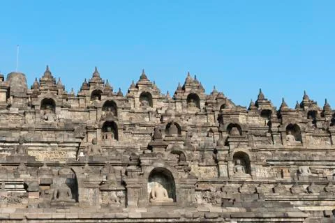 Buddha statues temple complex Borobudur Stupas Borobudur Yogyakarta Java Fotos de archivo