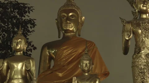 Buddha Statues at Temple of the Reclining Buddha (Wat Pho), Bangkok,Thailand Stock Footage 48436883