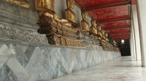 Buddha Statues at Temple of the Reclining Buddha (Wat Pho), Bangkok,Thailand Stock Footage 48437089