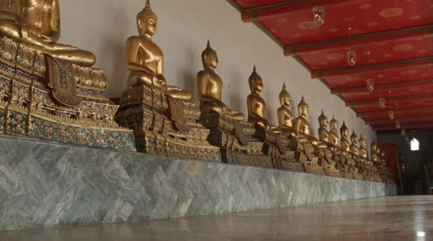Buddha Statues at Temple of the Reclining Buddha (Wat Pho), Bangkok,Thailand Stock Footage 48437352