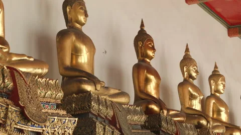 Buddha Statues at Temple of the Reclining Buddha (Wat Pho), Bangkok,Thailand Stock Footage 48437418