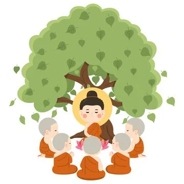 Buddha Teaching Disciples Under Sacred Bodhi Tree Stock Illustration