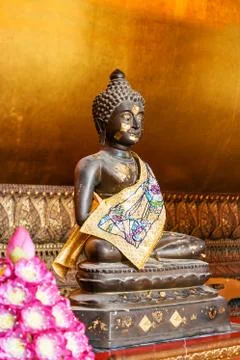 Buddha type concentration gold background . Stock Photos