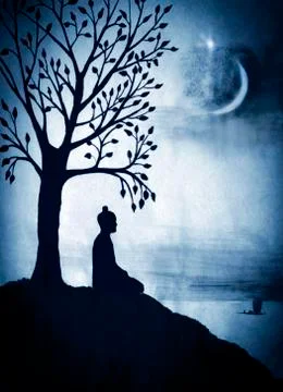 Buddha under the Bodhi tree Stock Illustration