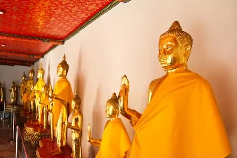 Buddha in wat pho temple sequential nicely in bangkok, thailand. Stock Photos