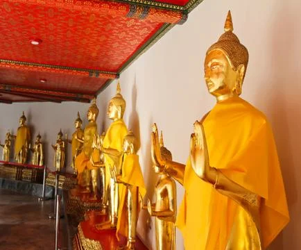 Buddha in wat pho temple sequential nicely in bangkok, thailand. Stock Photos