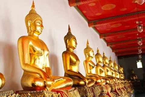 Buddha in Wat Pho Temple sequential nicely in Bangkok, Thailand. Stock Photos