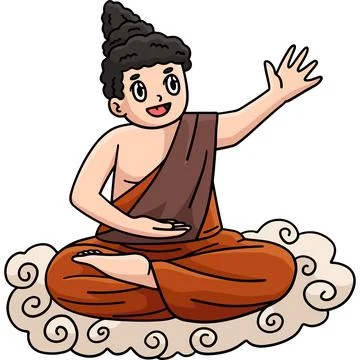 Buddhism Buddhist Buddha Sitting on Cloud Clipart Stock Illustration