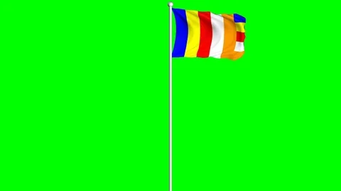 Buddhism Flag Waving Fluttering on Wind Loopable Green Blue Screen Matte Stock Footage 77729105