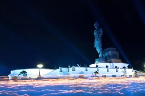 Buddhism light waving rite Stock Photos