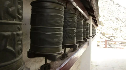 Buddhism. Prayer wheels Stock Footage 33463679