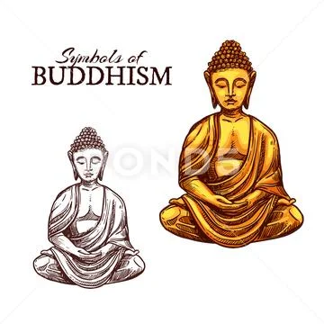 Buddhism religion and Buddha symbol sketch Stock Illustration