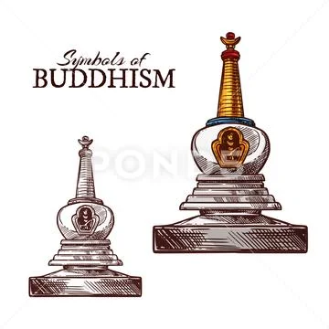 Buddhism religion symbol of buddhist stupa sketch Stock Illustration