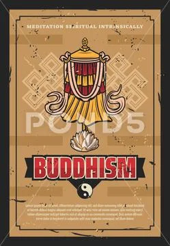 Buddhism religion victory banner flag retro poster Stock Illustration