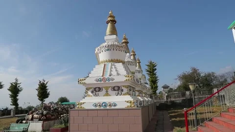 Buddhism stupa in front of monastery in Indian Tibet colony Stock Footage 112544960