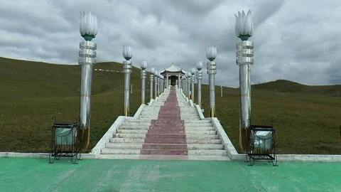 Buddhist architectural complex on the hill in Mongolia.  Zoom in. Stock Footage 121876393