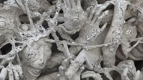 Buddhist architecture at Wat Rong Khun temple, Chiang Rai, Thailand Stockbeeldmateriaal 59304190