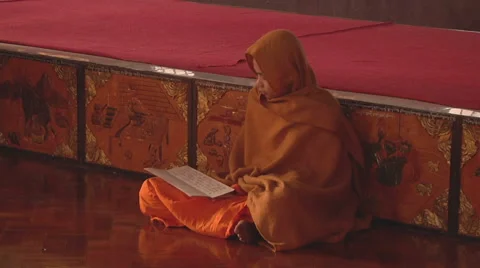Buddhist boy reading in the monastery, Myanmar. Stock Footage 55945358