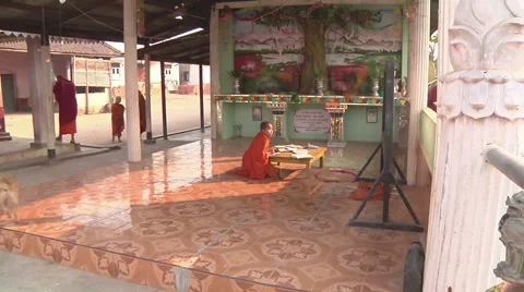 Buddhist boy studying in the monastery, Myanmar. Stock Footage 56078297