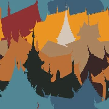 Buddhist buildings tile Stock Illustration