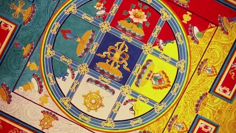 Buddhist ceiling with mandala painting Stock Footage 79834955