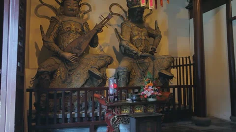 Buddhist deity statues in Jade Buddha Temple Stock Footage 38739639