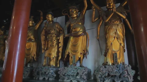 Buddhist deity statues in Jade Buddha Temple Stock Footage 38794544