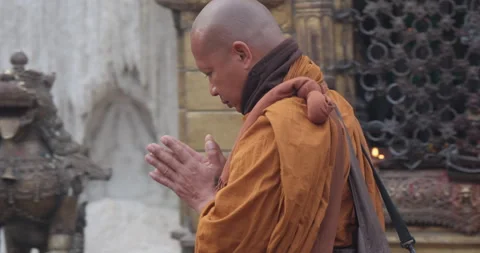 Buddhist Devotee Circling Boudhanath Stupa Spiritual Kora Ritual Nepal Stock Footage 321935247