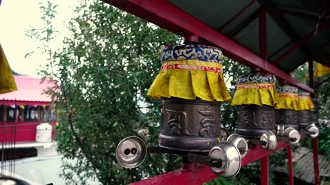Buddhist Dharma Flags and Monastery Landscape in Himachal Stock Footage 316892129
