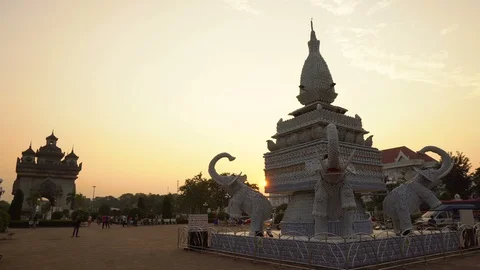 Buddhist Elephant Statue Made From Ceramic Porcelain Plates in Laos Stock Footage 128650878