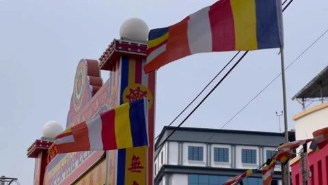 Buddhist flag waving Stock Footage 194433508