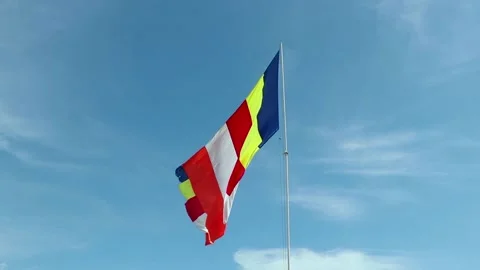 Buddhist Flag Waving in Sky Background. Stock Footage 170153660