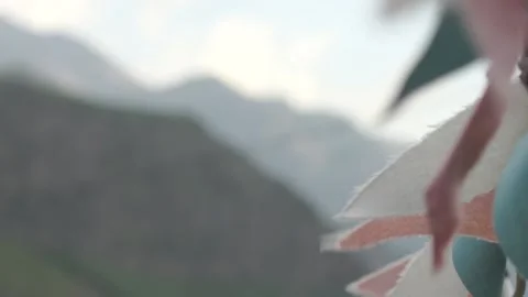 Buddhist flags of cloth sway in the wind. pieces of cloth suspended Stock Footage 93539026