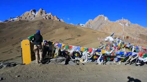 Buddhist flags Lungta on Fatula la Stock Footage 44770433