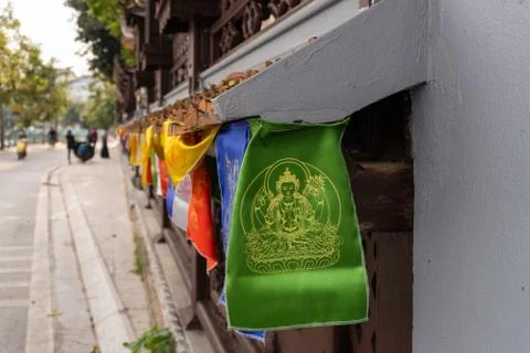 Buddhist Flags Waving On The Wind Stock Photos