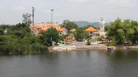Buddhist Grounds to pan of the River Kwai Stock Footage 129805270