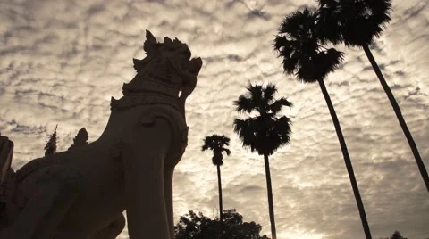 Buddhist Lion statue at Temple Wat Stock Footage 54767766