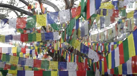 Buddhist mantras on prayer flags Video stock 61179452