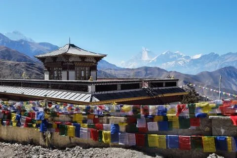 The Buddhist monastery is high in the mountains Stock Photos