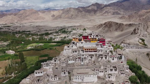 Buddhist Monastery on Hill with Valley View Stock Footage 317081696