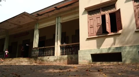 Buddhist monastery life with monks going in and out hyperlapse Stock Footage 61204875